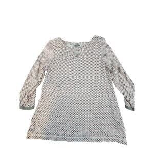 T by Talbots womens sz Large tunic top key hole geometric print pink black